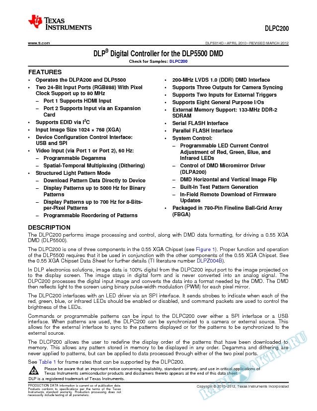 Digital Controller for DLP5500 (Rev. D)