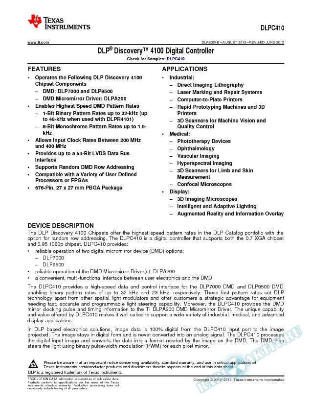 DLP® Discovery™ 4100 Digital Controller (Rev. B)