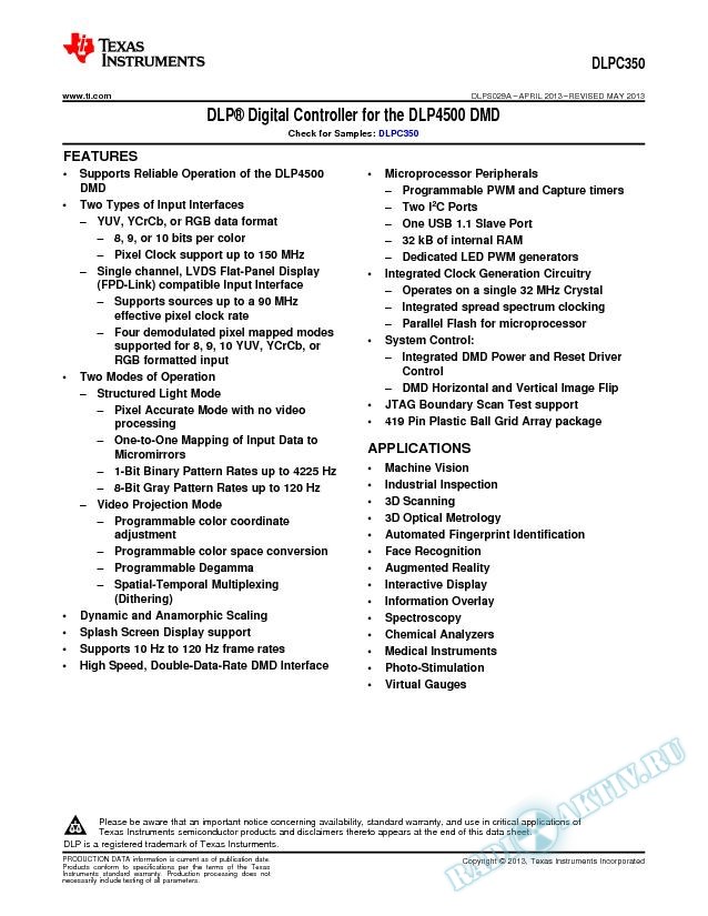 Digital Controller for the DLP4500 DMD (Rev. A)