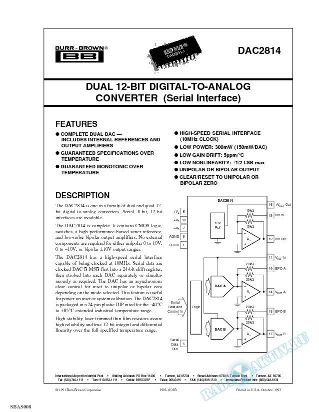 Dual 12-Bit Digital-to-Analog Converter (Serial Interface) 