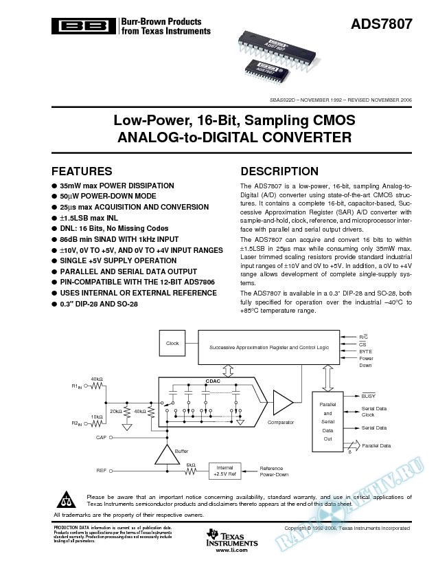 Low-Power, 16-Bit, Sampling CMOS Analog-to-Digital Converter (Rev. D)