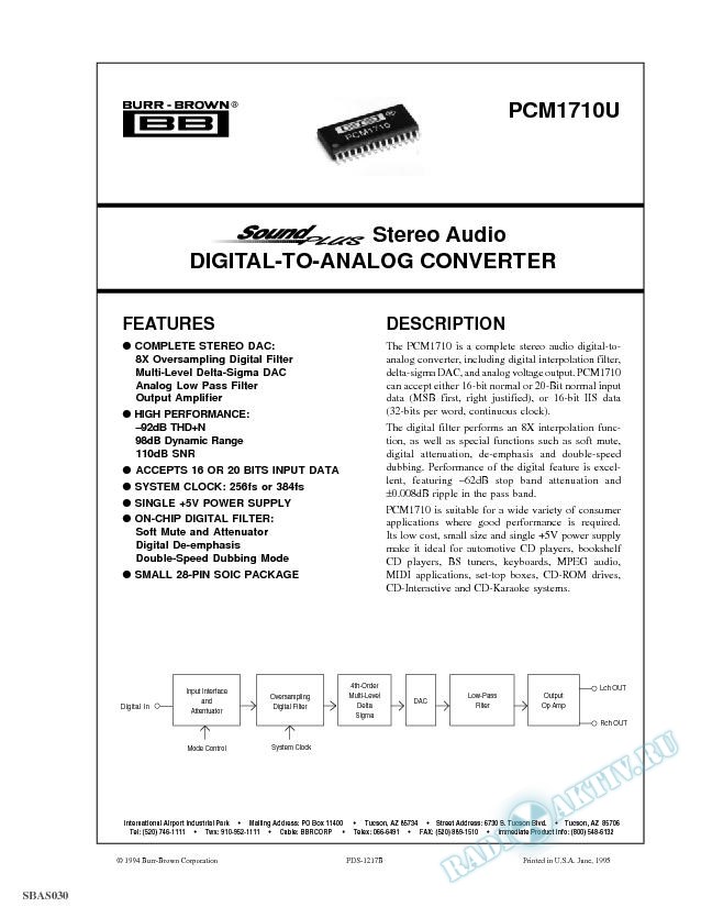 Dual Voltage Output CMOS Delta-Sigma Digital-to-Analog Converter w/Chip Filter