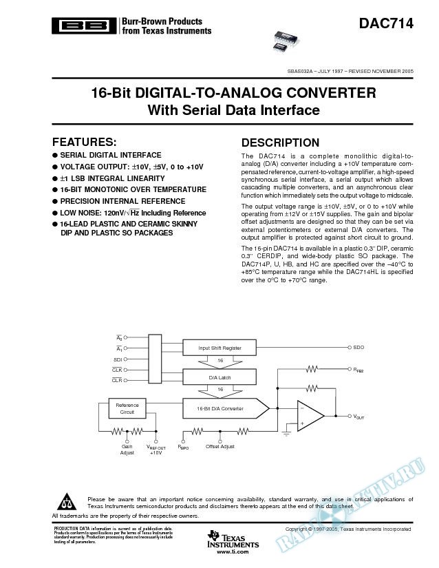 16-Bit Digital-to-Analog Converter with Serial Data Interface (Rev. A)