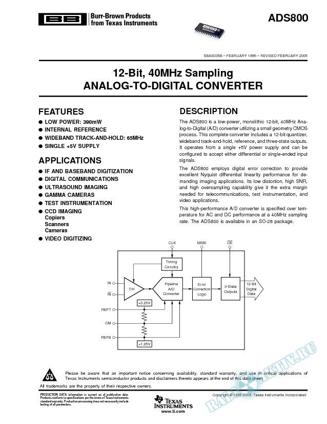 12-Bit, 40MHz Sampling Analog-To-Digital Converter (Rev. B)