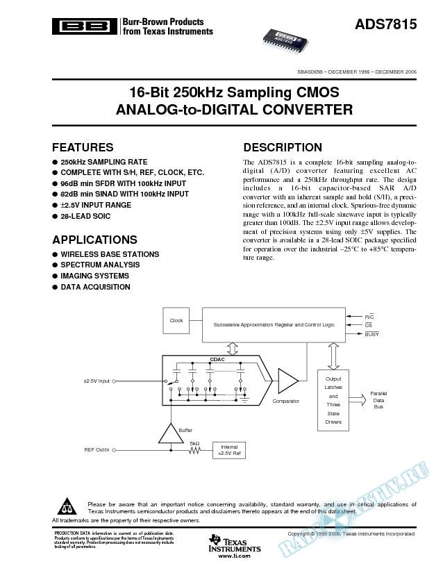 16-Bit, 250kHz, Sampling, CMOS, Analog-to-Digital Converter (Rev. B)