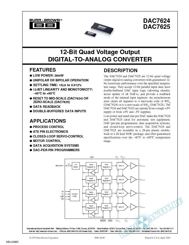 12-Bit Quad Voltage Output Digital-to-Analog Converter 