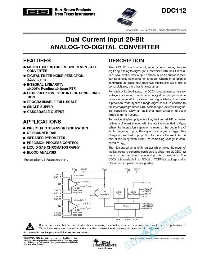 DDC112: Dual Current Input 20-Bit Analog-To-Digital Converter (Rev. B)