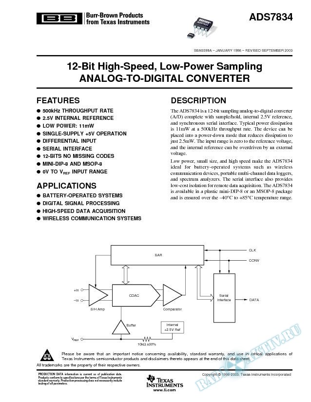 12-Bit High Speed, Low Power Sampling Analog-to-Digital Converter (Rev. A)