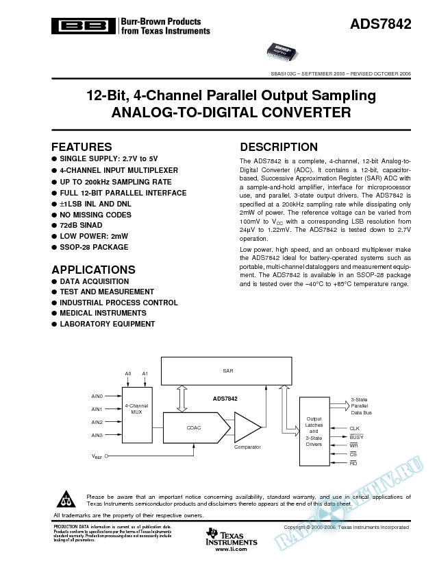 12-Bit, 4-Channel Parallel Output Sampling Analog-to-Digital Converter (Rev. C)