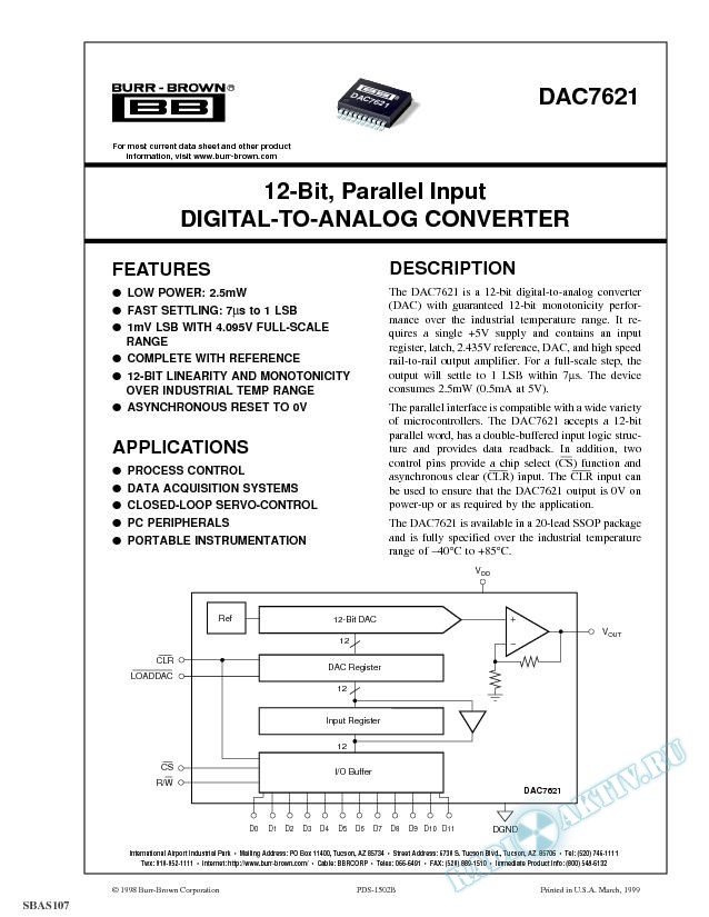 12-Bit, Parallel Input Digital-To-Analog Converter
