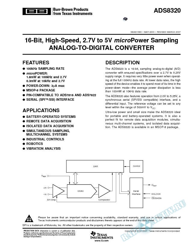 16-Bit, High-Speed, 2.7 V to 5 V microPower Sampling Analog-to-Digital Converter (Rev. D)