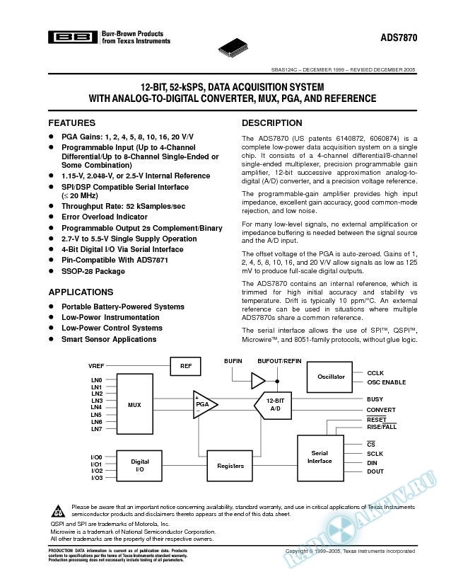 12-Bit ADC, MUX, PGA and Internal Reference Data Acquisition System (Rev. C)
