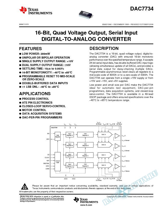 16-Bit, Quad Voltage Output, Serial Input Digital-to-Analog Converter (Rev. A)
