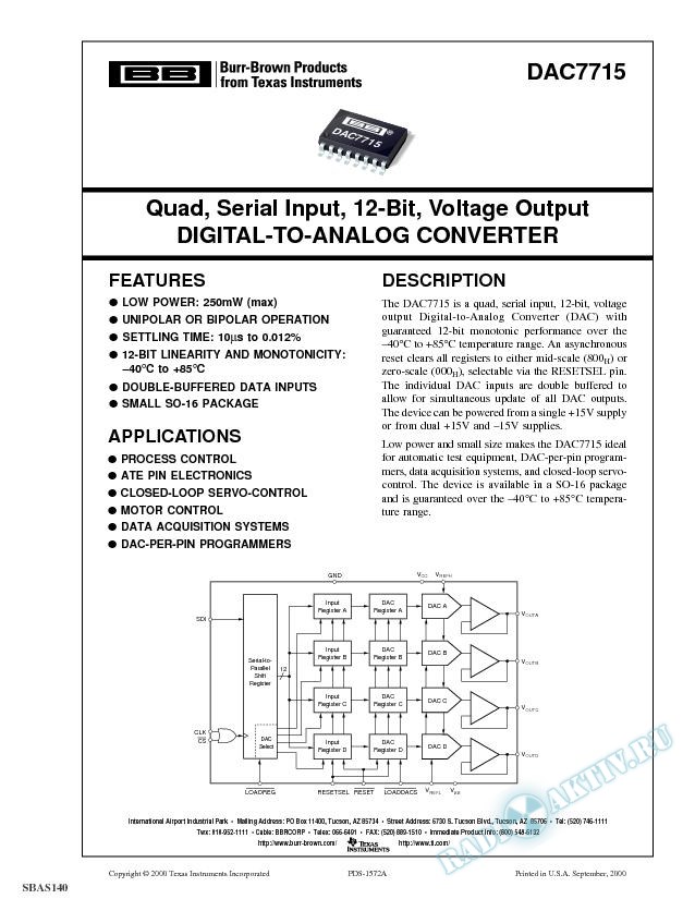 Quad, Serial Input, 12-Bit, Voltage Output Digital-To-Analog Converter