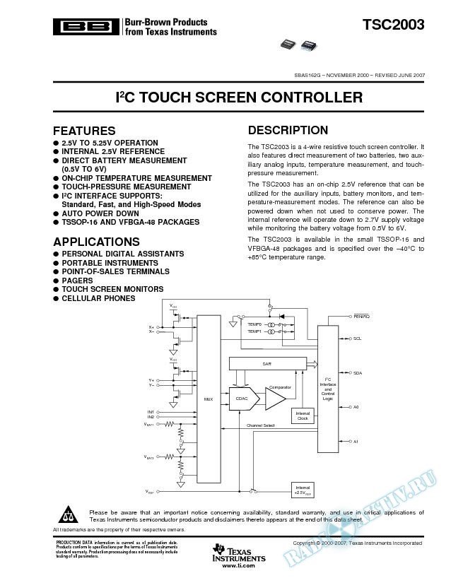 I²C™ Touch-Screen Controller (Rev. G)