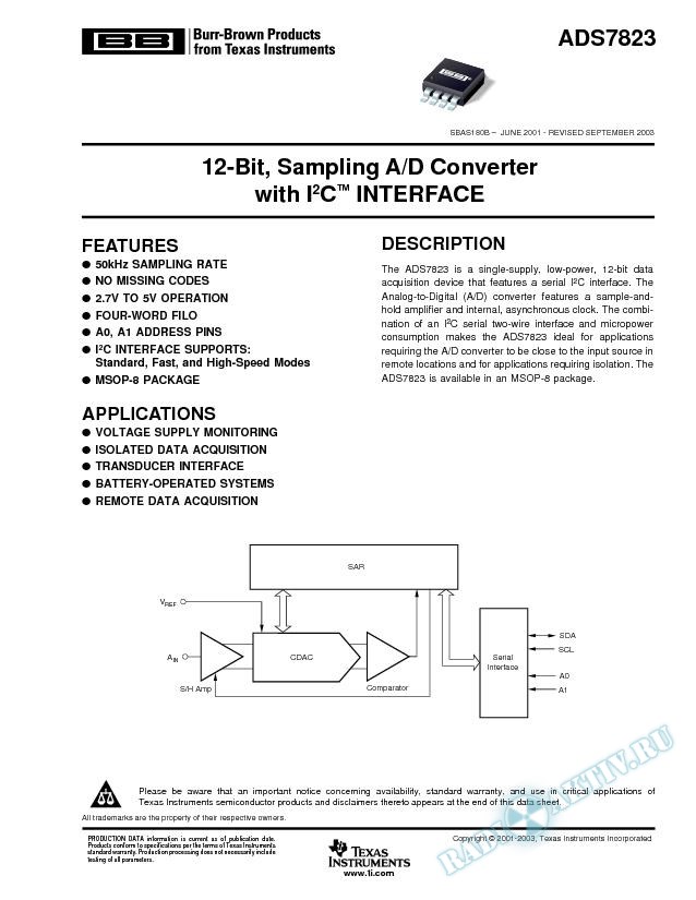 ADS7823: 12-Bit, Sampling Analog-to-Digital Converter with I2C Interface (Rev. B)