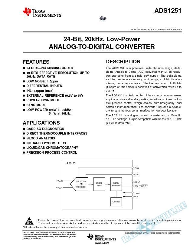 24-Bit, 20kHz, Low-Power Analog-to-Digital Converter (Rev. D)