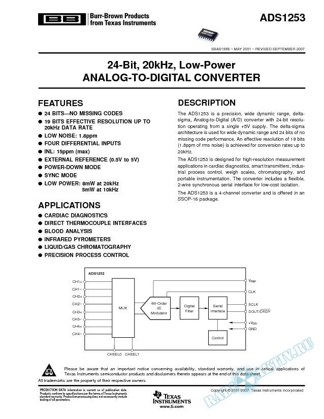 24-Bit, 20kHz, Low Power Analog-to-Digital Converter (Rev. B)