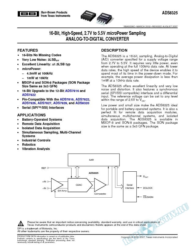 16-Bit, High-Speed, 2.7V to 5V microPower Sampling A/D Converter (Rev. C)