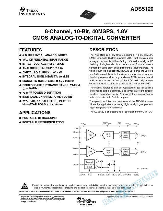 8-Channel, 10-Bit, 40MSPS, 1.8V, CMOS Analog-To-Digital Converter (Rev. E)