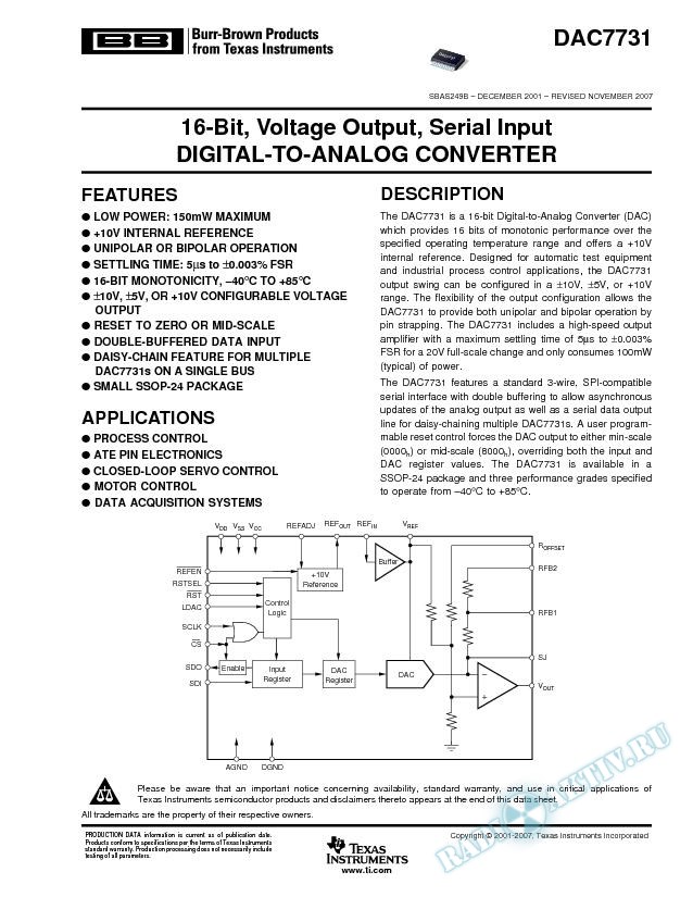 16-Bit, Voltage Output, Serial Input  Digital-To-Analog Converter (Rev. B)