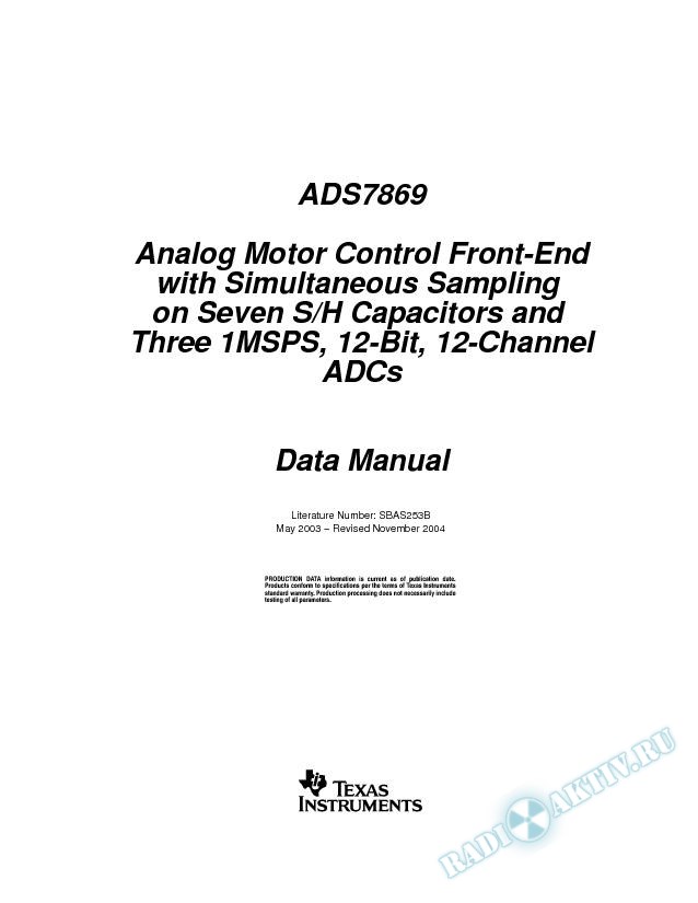 ADS7869:Analog Motor Control Front-End with Simultaneous Sampling on Seven (Rev. B)