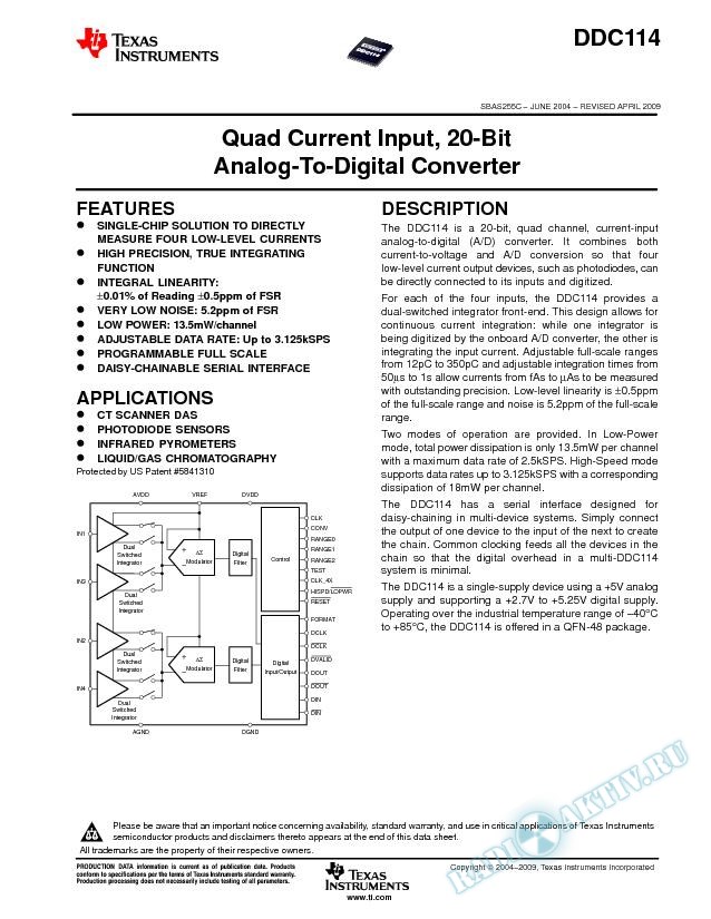 Quad Current Input, 20-Bit Analog-To-Digital Converter (Rev. C)