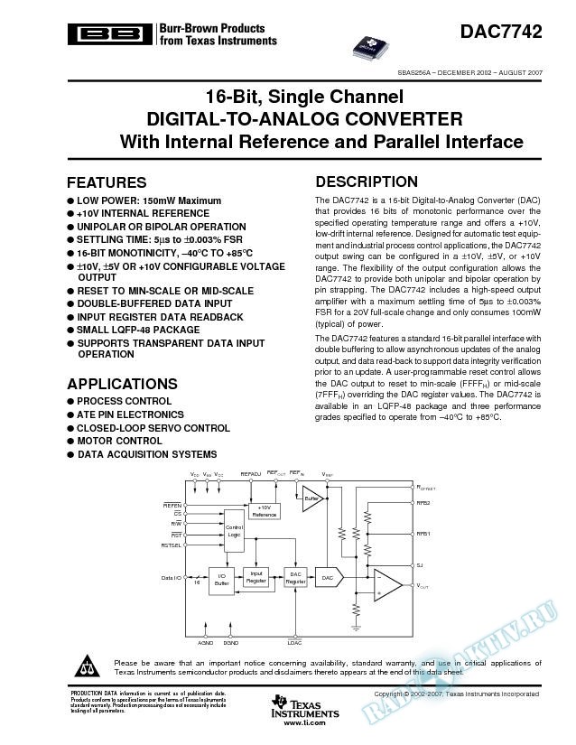 16-Bit, Single Channel DAC With Internal Reference and Parallel Interface (Rev. A)