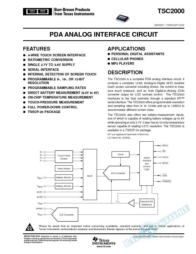 TSC2000: PDA Analog Interface Circuit