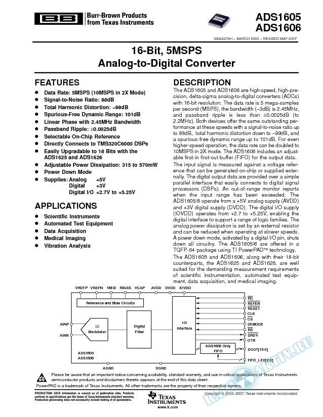 16-Bit, 5MSPS Analog-to-Digital Converter (Rev. H)