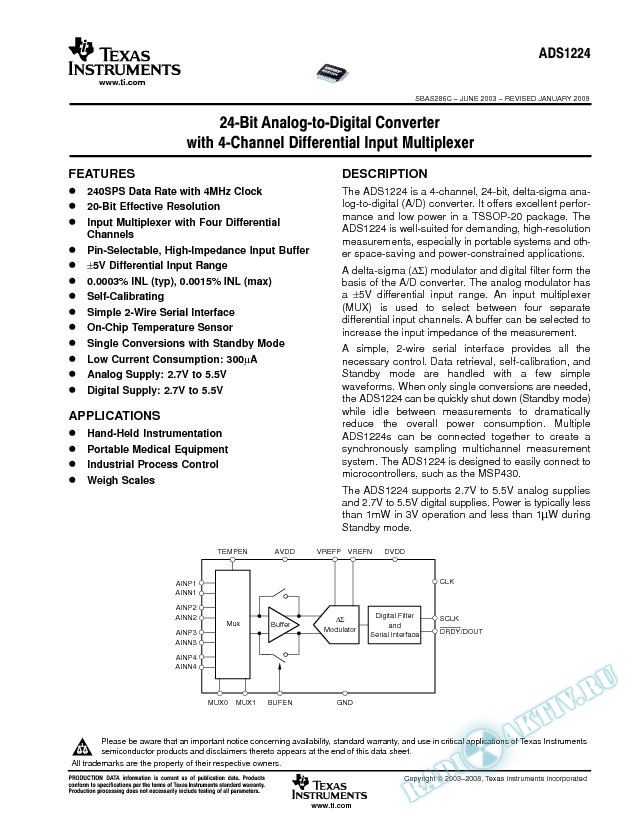 24-Bit Analog-to-Digital Converter with 4-Channel Differential Input Muliplexer (Rev. C)
