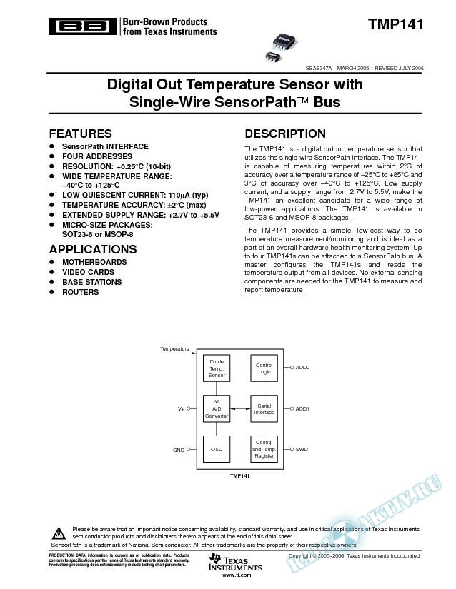 Digital Out Temperature Sensor with SensorPath Bus (Rev. A)