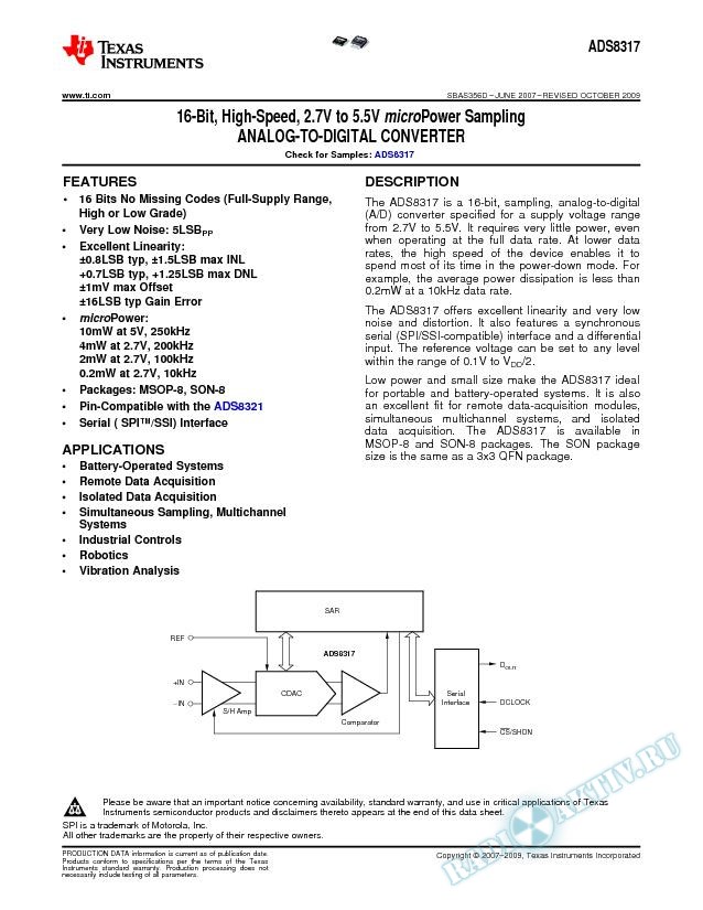 16-Bit, High-Speed, 2.7V to 5.5V microPower Sampling Analog-to-Digital Converter (Rev. D)