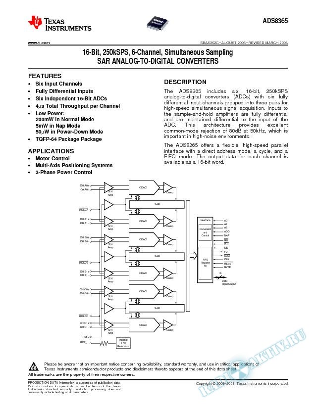 16-Bit, 250kSPS 6-Channel Simultaneous Sampling SAR Analog-to-Digital Converters (Rev. C)