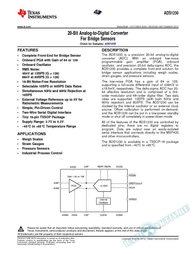 20-Bit Analog-to-Digital Converter for Bridge Sensors (Rev. B)