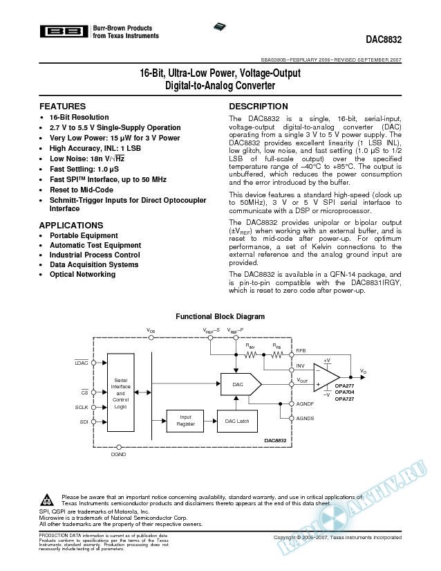 16-Bit, Ultra-Low Power, Voltage Output Digital-to-Analog Converter (Rev. B)