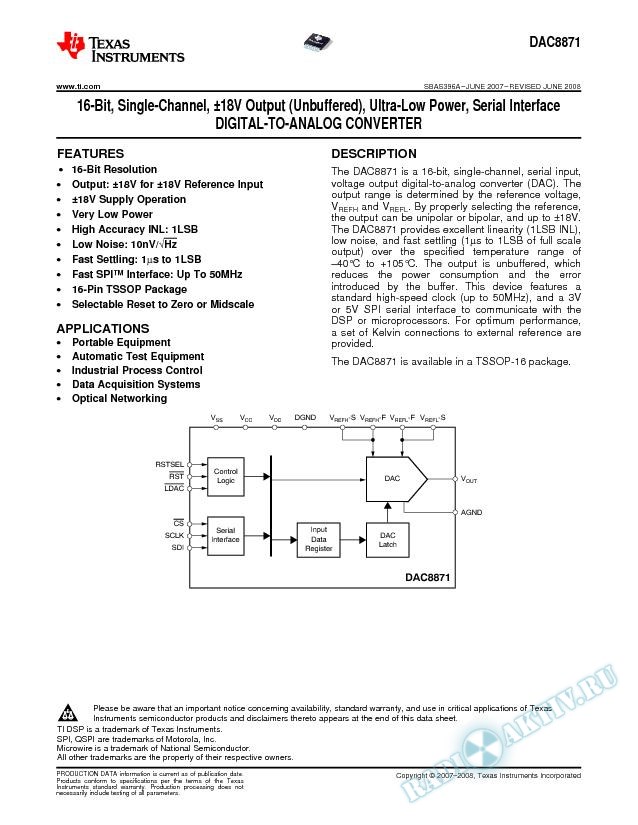 16-Bit, Single-Ch, ±18V Output (Unbuffered), Ultra-Low Power, Ser Int DAC (Rev. A)