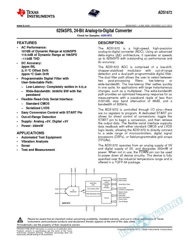 625kSPS, 24-Bit Analog-to-Digital Converter (Rev. D)