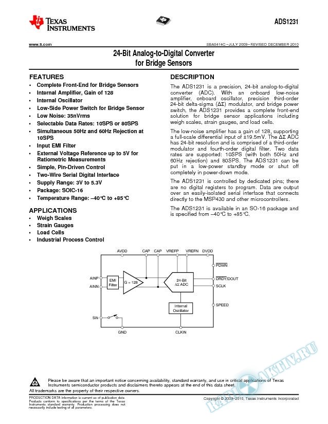 24-Bit ADC for Bridge Sensors (Rev. C)