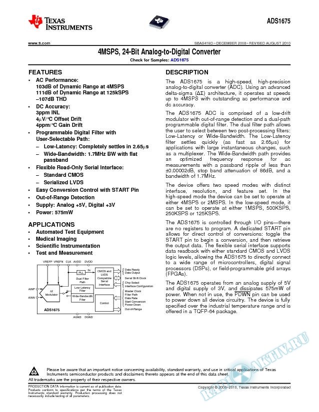 4MSPS, 24-Bit Analog-to-Digital Converter (Rev. D)