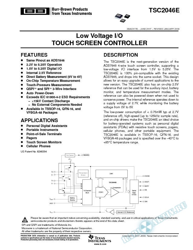 Low Voltage I/O Touch Screen Controller (Rev. B)