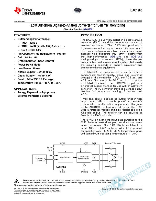 Low Distortion Digital-to-Analog Converter for Seismic Monitoring (Rev. A)
