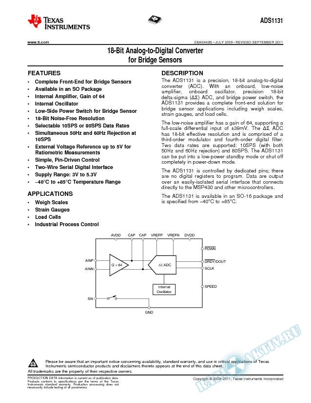 18-Bit ADC for Bridge Sensors (Rev. B)