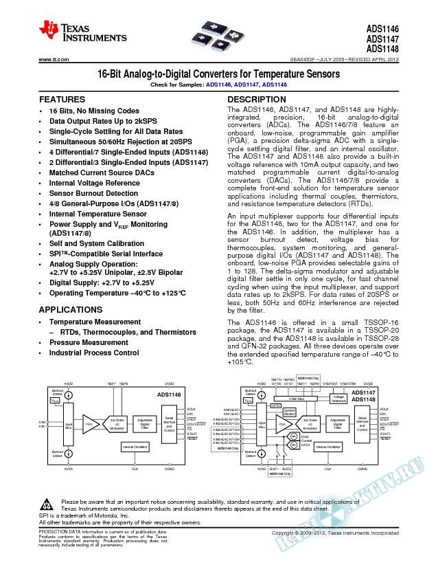 16-Bit Analog-to-Digital Converters for Temperature Sensors (Rev. F)