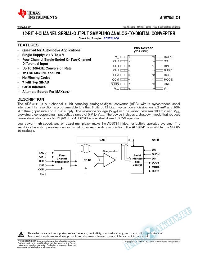 12-Bit 4-Channel Serial-Output Sampling Analog-to-Digital Converter.. (Rev. C)