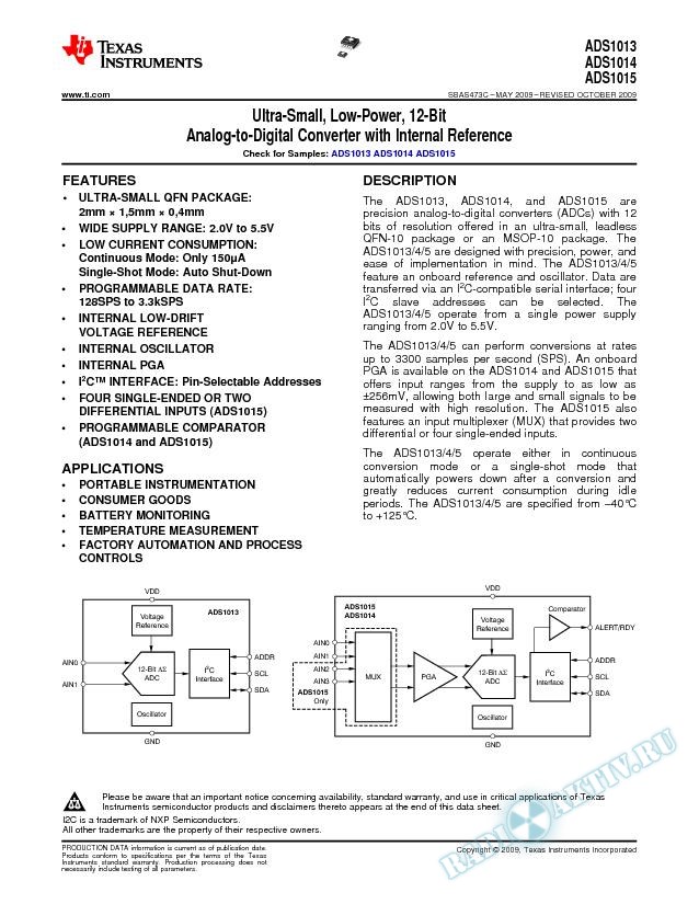 Ultra-Small, Low-Power, 12-Bit ADC with Internal Reference (Rev. C)