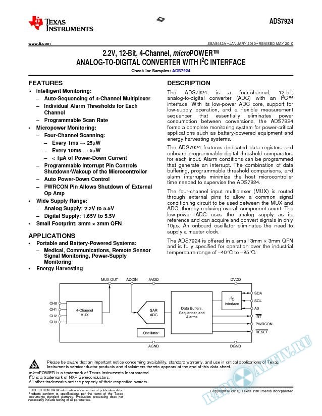 2.2V, 12-Bit, 4-Channel, microPOWER ADC with I2C Interface (Rev. A)