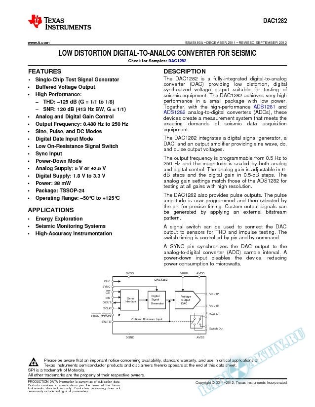 Low Distortion Digital-to-Analog Converter for Seismic (Rev. A)