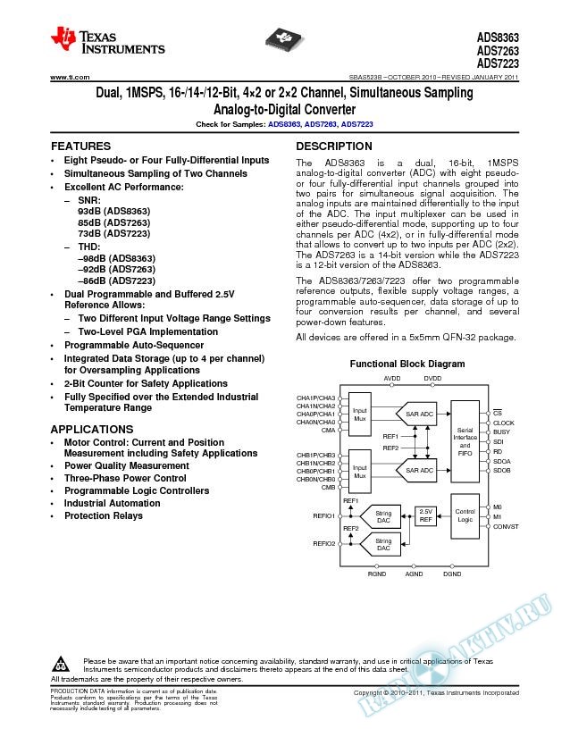 Dual, 1MSPS, 16-/14-/12-Bit, 4x2 or 2x2 Channel, Simultaneous Sampling ADCs (Rev. B)