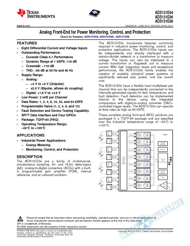 Analog Front-End for Power Monitoring, Control, and Protection (Rev. A)